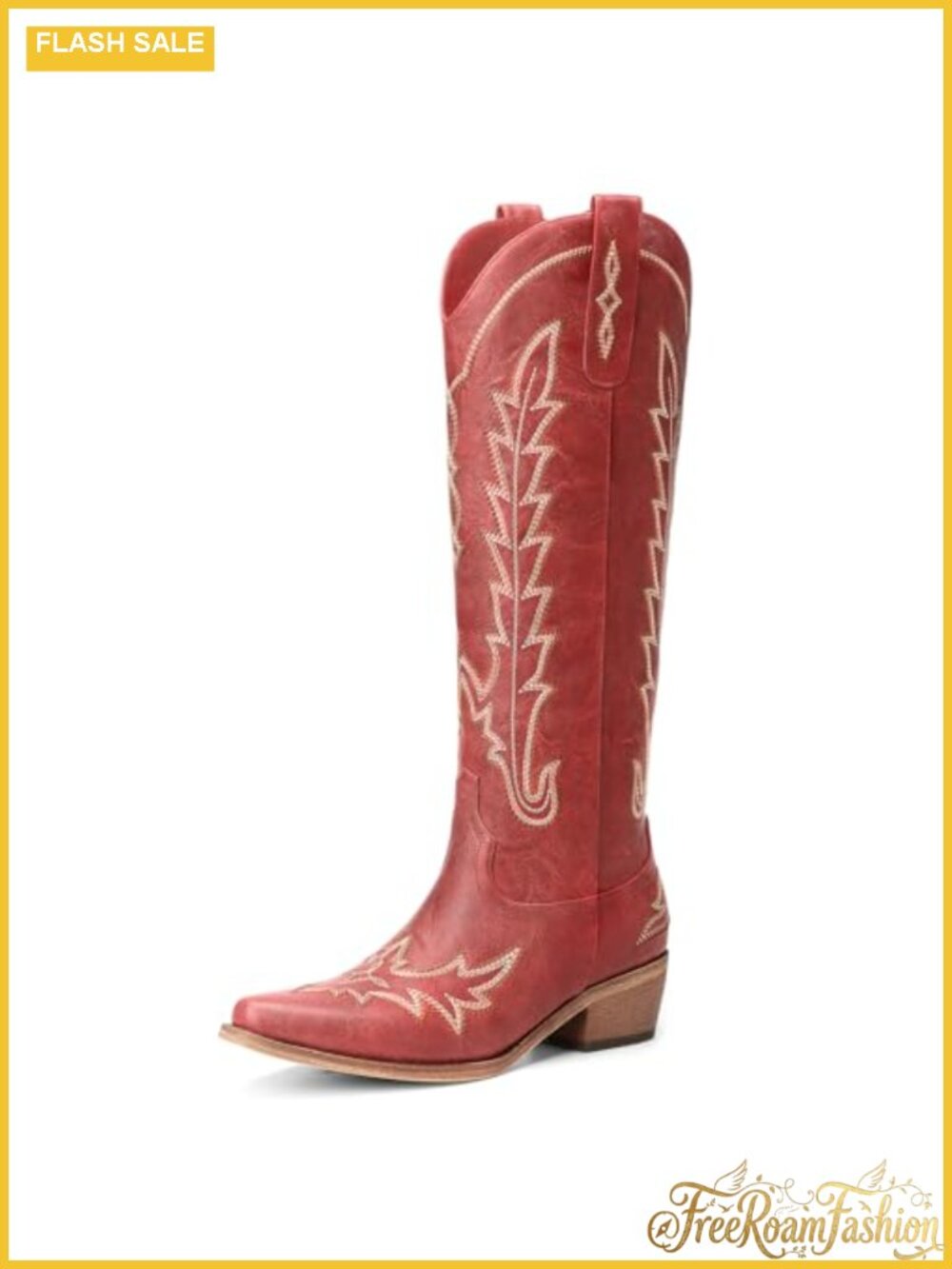 Women's Knee High Cowgirl Boots Faux Leather Pointed Toe Chunky Heel Western